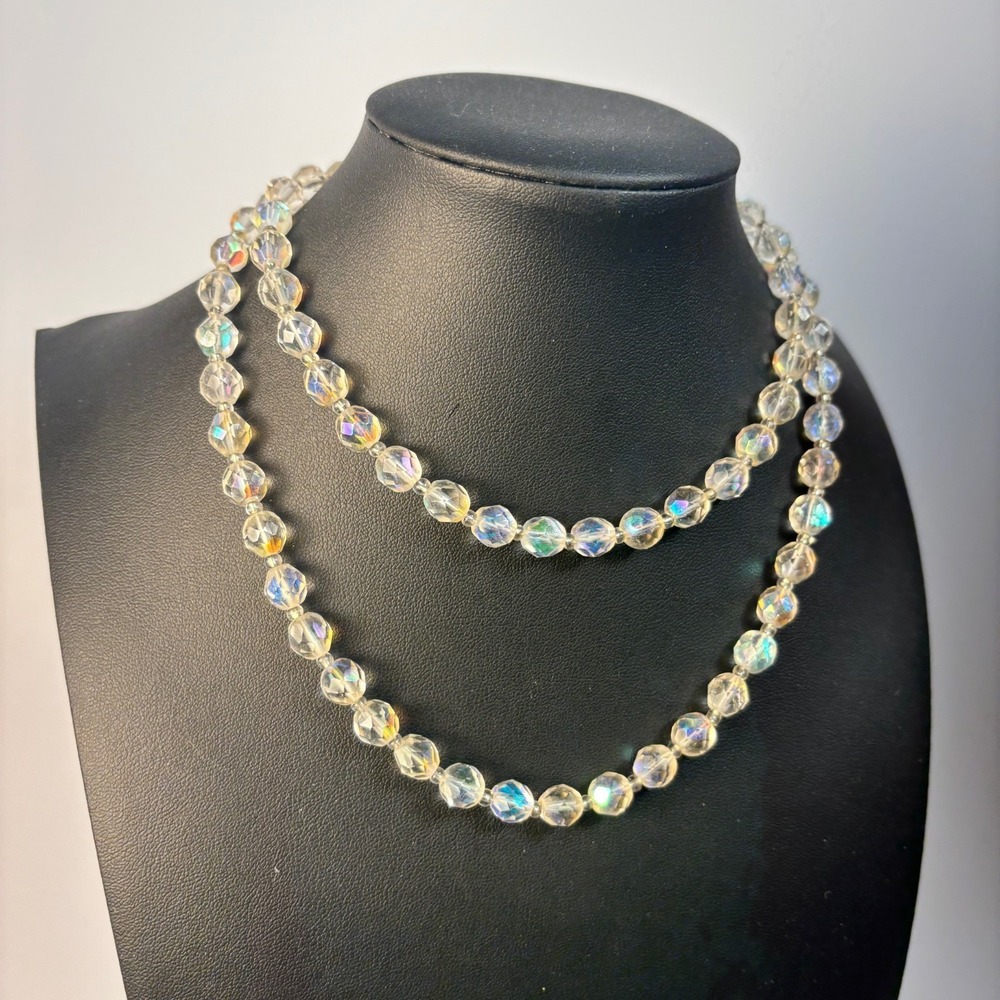 Necklace AB Aurora Borealis Cut‎ Glass Necklace 24 Inch Single Long Strand